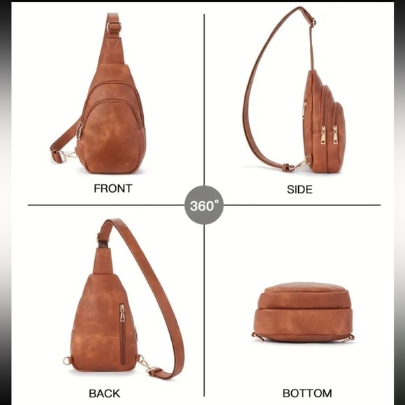 Brown / Black / White / Tan Vegan Leather Crossbody Bag - Picture 10 of 10